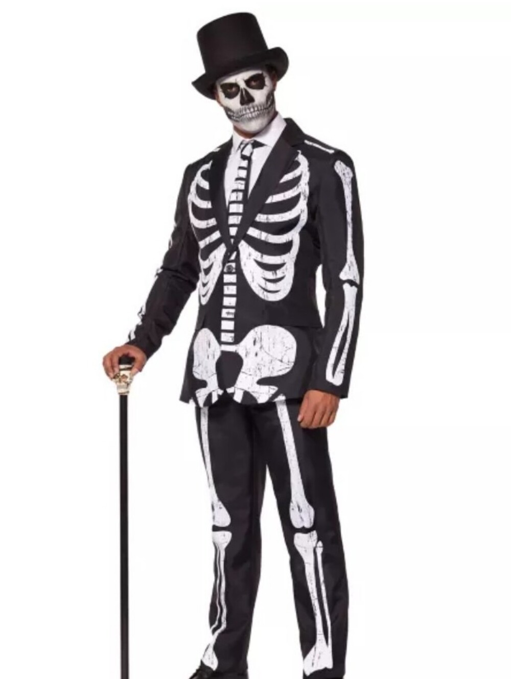 Skeleton Costume Adult L 42-46 Jacket & Elastic Pants Halloween